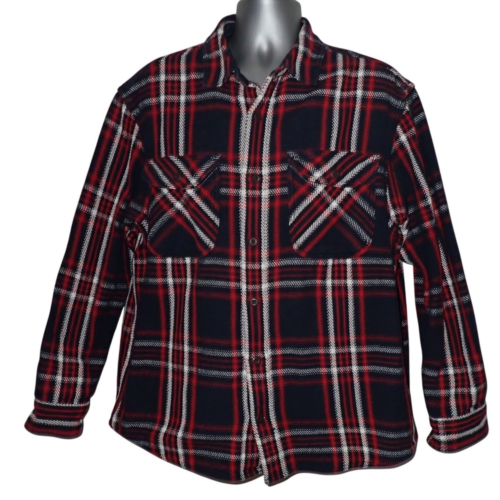 Duluth Flannel Shirt Mens L Woodsy Untucked Red Blue Plaid Thick Heavyweight